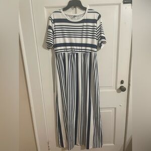 SHEIN Navy and White Striped Midi Dress